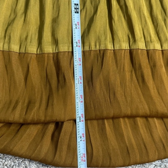 Anthropologie Tiered A-Line midi Skirt Large bronze gold New NWT pull on satin - Picture 12 of 12